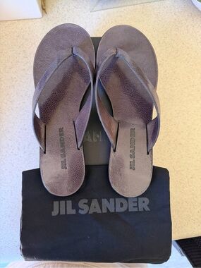 Jil Sander Black and Dark Brown Leather Slide Sandals